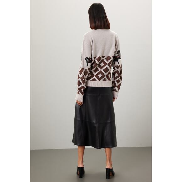 AUTUMN ADEIGBO Brown Horse Printed 100% Virgin Wool Marla Turtleneck Top Small - Picture 3 of 14